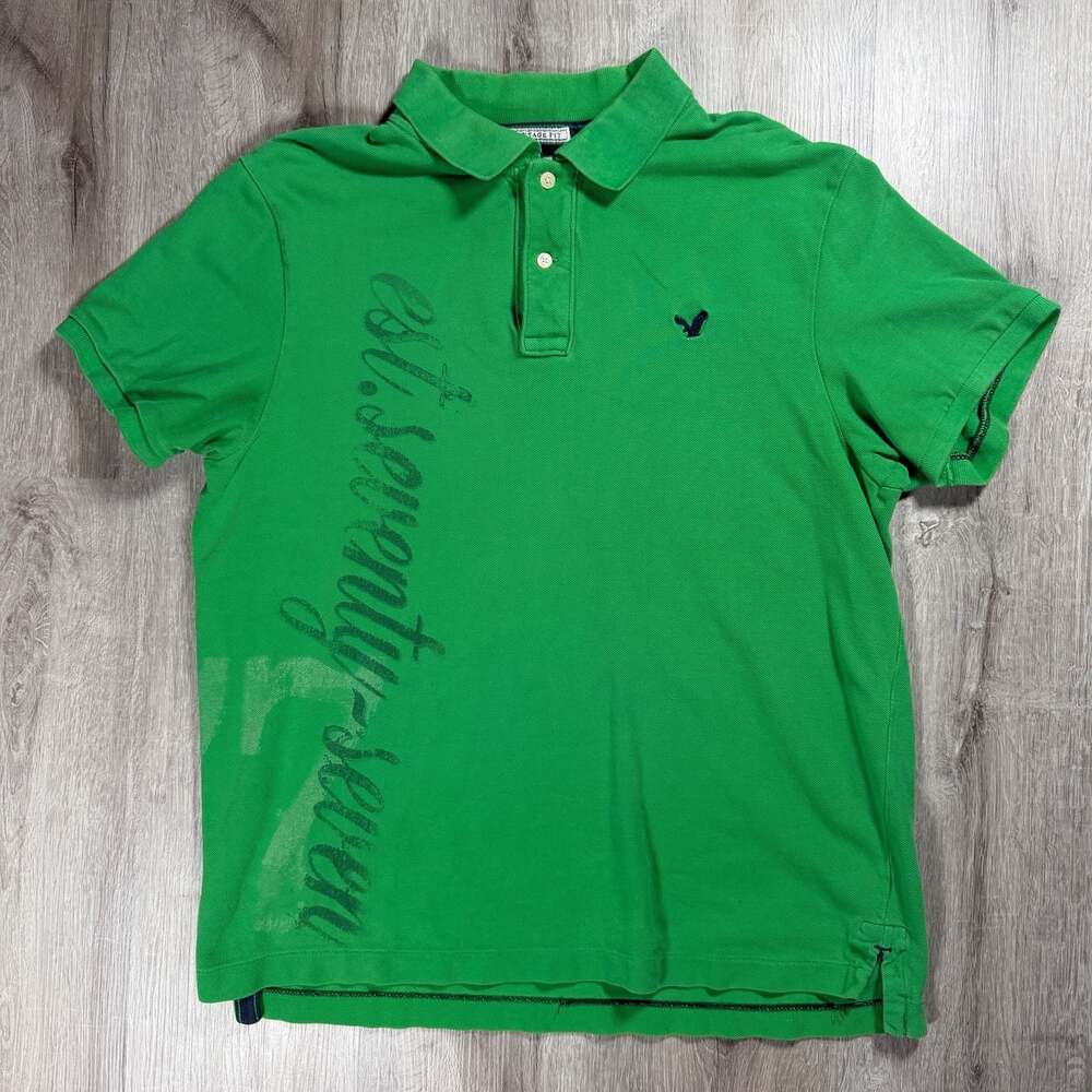 Y2K Mens American Eagle Outfitters The Eagle Polo Shirt Green Vintage Fit XL